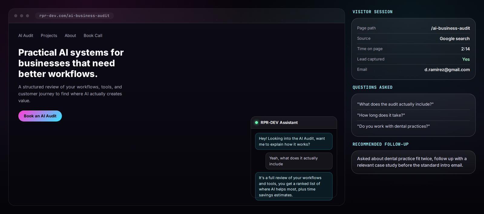 AI Website Chat Kansas City - visitor lead score and next action